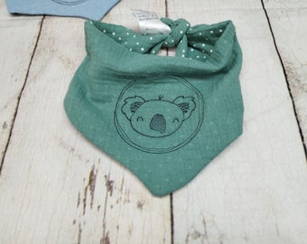 small scarf muslin, embroidery koala old mint, up to 3 years
