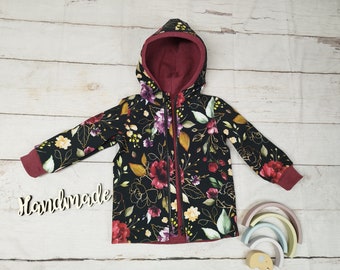 Gr. 98, jacket made of softshell, lined, golden roses, burgundy