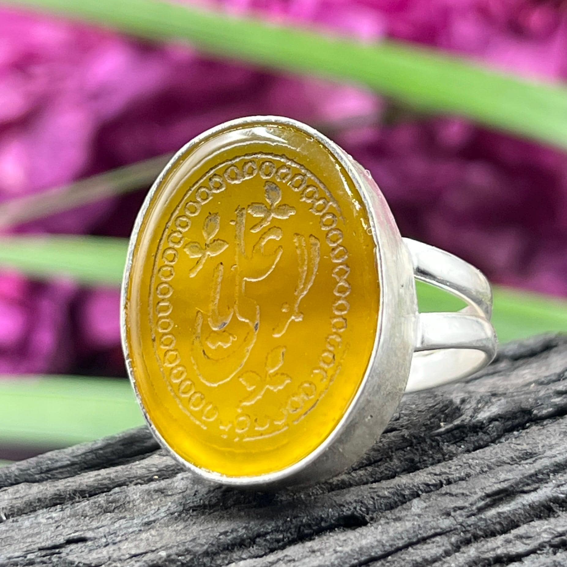 Islamic Rings Stone Names Ya Ali Agate Stone Ring | Islamic Calligraphy Signet Ring | Yellow ...