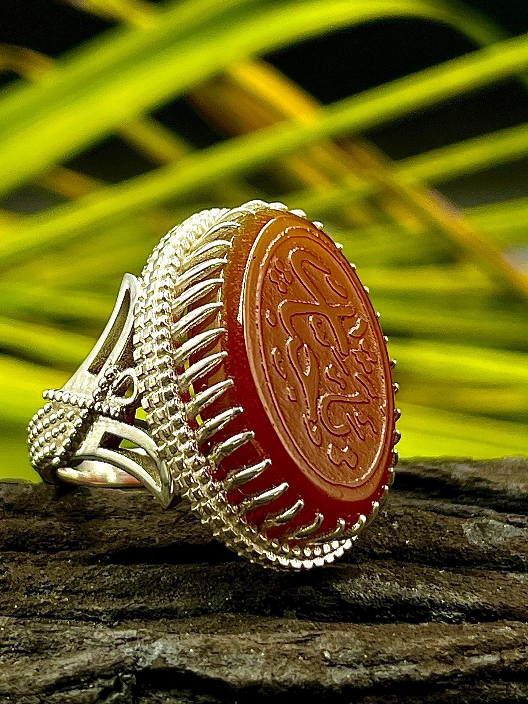 Silver Agate Ring | Ya Jabbar Engraved Islamic Ring | Arabic ...