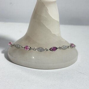 Delicate Silver 925 Bracelet With Zirconia And Pink Stone