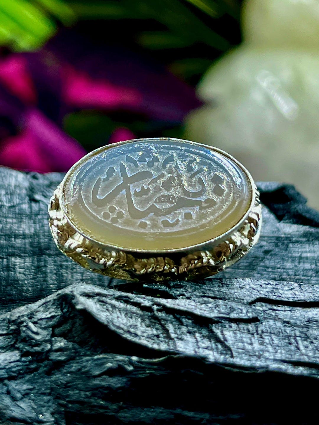 Islamic Rings Stone Names Gray Agate Stone Ring | Islamic Calligraphy Signet Ring | Ya Jabbar ...