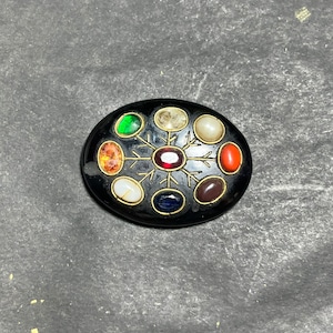 Navratan Pendant | 9 Stone Vedic Jewelry | Agate & Brass Spiritual Necklace | Chakra Balancing Amulet | Astrology Gift