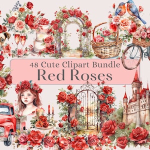 Red Roses Clipart - Watercolor Floral Clipart - Red Flowers - Floral Clipart - Wedding Clipart - Watercolor Flowers - Roses Clipart