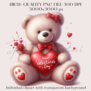 Clipart orsetto di San Valentino acquerello, 15 PNG di alta qualità, Clipart di San Valentino, Clipart orsetto di San Valentino, PNG orsetti dell'amore,
