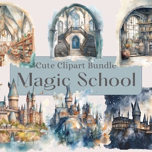 Wizard School Clipart Bundle, Magic School,  Witch and Wizard png. Wands, Potions, Keys, wizarding school Digital watercolor.