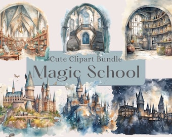 Wizard School Clipart Bundle, Magic School,  Witch and Wizard png. Wands, Potions, Keys, wizarding school Digital watercolor.