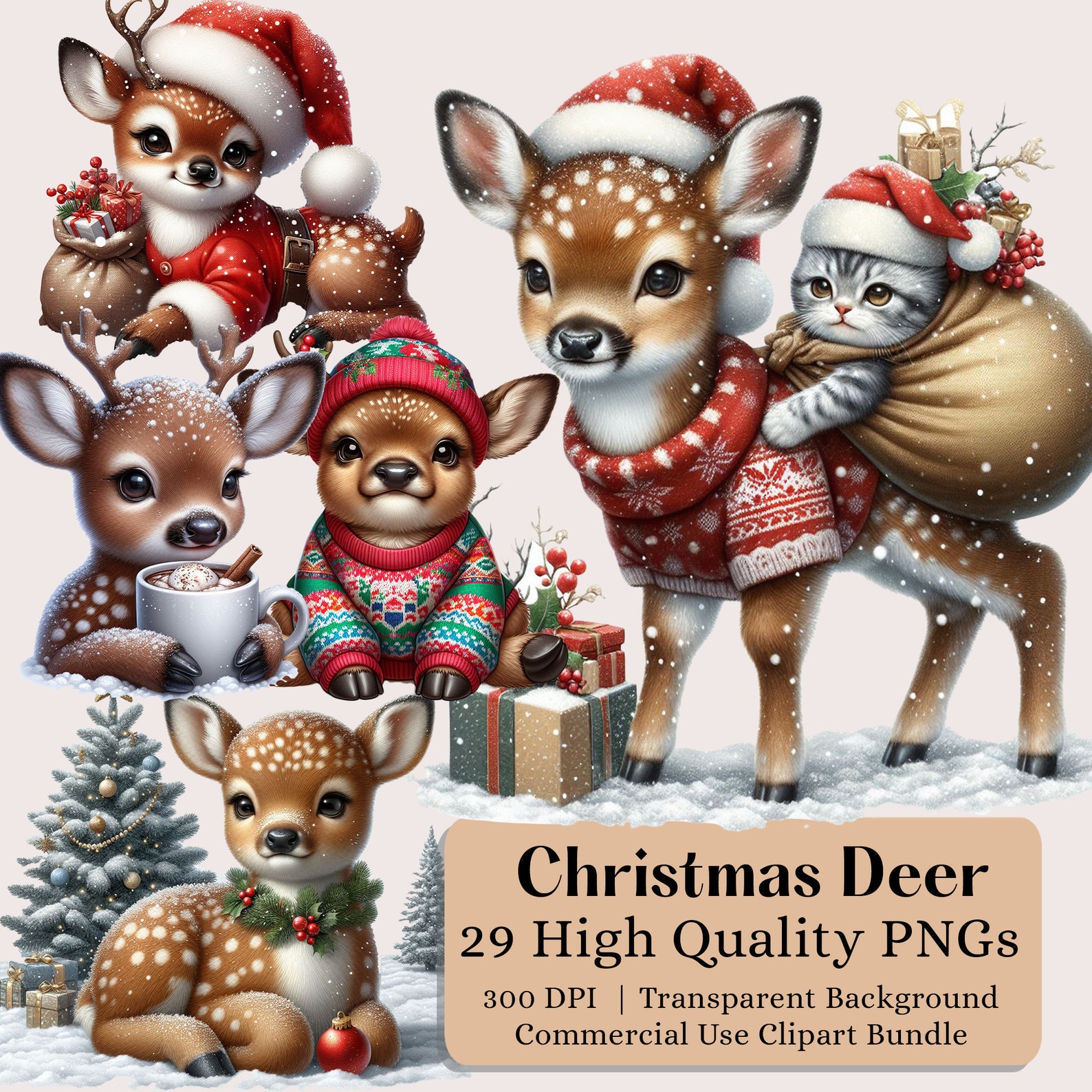 Watercolor Christmas Deer Clipart, Festive Images,christmas Graphics ...