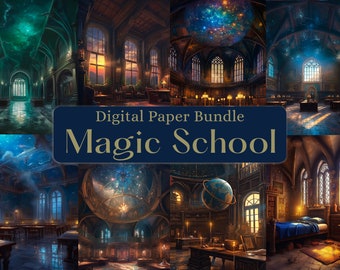 Wizard School Digital Paper Bundle, Magic School, Witch and Wizard png. Wands, Potions, Keys, wizarding school, Fantasy Scrapbooking Journal