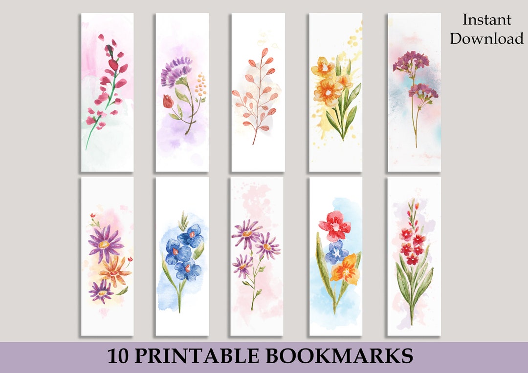 Watercolour Floral Bookmarks, Printable Bookmarks, Botanical Bookmarks ...