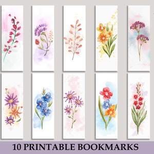 Watercolour Floral Bookmarks, Printable Bookmarks, Botanical Bookmarks, Digital Bookmark Template, Watercolor, Flowers, Book