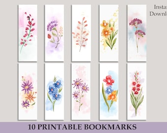 Watercolour Floral Bookmarks, Printable Bookmarks, Botanical Bookmarks, Digital Bookmark Template, Watercolor, Flowers, Book