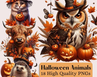 Aquarell Halloween Tiere Clipart PNG Bundle, 20 PNG Halloween Clipart, süße Halloween Tiere Clipart, Tier PNG Bundle, kommerzielle Nutzung