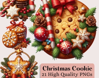 Kerstkoekje clipart, aquarel cookie clipart bundel, kerst digitale planner, heerlijke kerst PNG, kerst snoep clipart