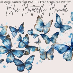 Watercolor Butterflies Clipart, Blue Butterflies png, Summer Clipart, Butterfly Painting, Butterflies Bundle Illustrations, Commercial Use