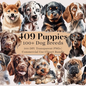 Puppy PNG Bundle, Dog Clipart Bundle, 100 Dog Breeds PNG Images, Watercolor Dog Clipart, Dog Illustration, Cute Dogs Digital Illustration,