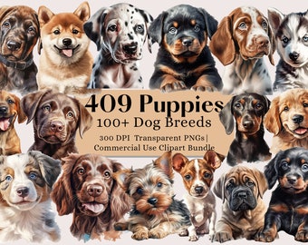 Valp PNG-paket, hundclipart-paket, 100 hundraser PNG-bilder, akvarell hundclipart, hundillustration, söta hundar digital illustration,