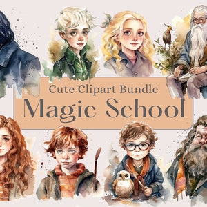 Wizard School Clipart Bundle, Magic School,  Witch and Wizard png. Wands, Potions, Keys, wizarding school Digital watercolor.