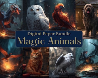 Wizard School Digital Paper Bundle, Magic Animals, Magic School, Witch and Wizard png, wizarding school, Fantasy Scrapbooking Journal