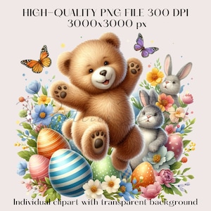 Watercolor Teddy Bear Clipart Bundle, Spring Clipart, Easter Clipart, Spring Teddy Bear Clipart, Floral Clipart, Commercial Use