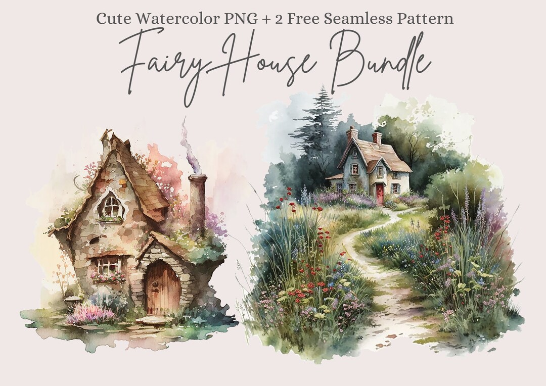 Watercolor Fairy House Clipart, Cute Clipart, Fantasy Clipart ...