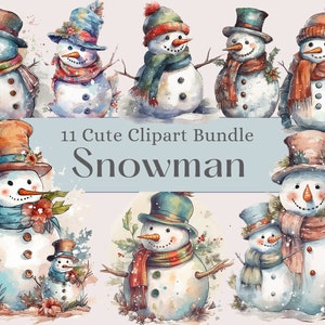 Snowman Clipart, Watercolor Clipart Bundle, Christmas Digital Planner, Merry Christmas Png, Watercolor Christmas Snowman
