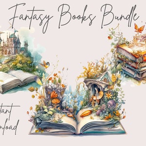 Books Clipart, Reading Clipart, Watercolor Fantasy Book Bundle, Fantasy clipart, Magic Books, Book lover clipart, Commercial Use