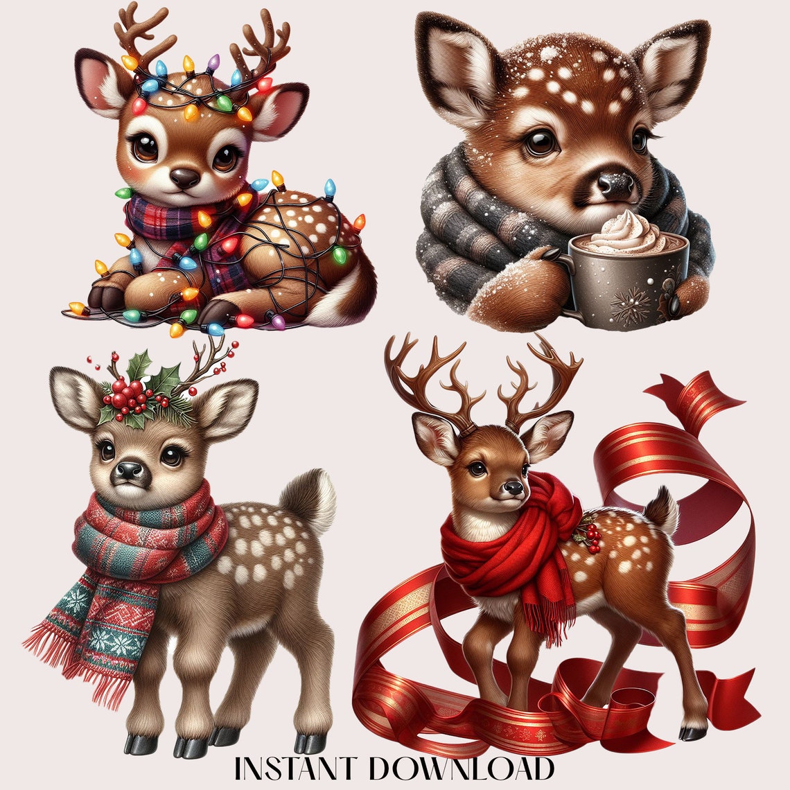 Watercolor Christmas Deer Clipart, Festive Images,christmas Graphics ...