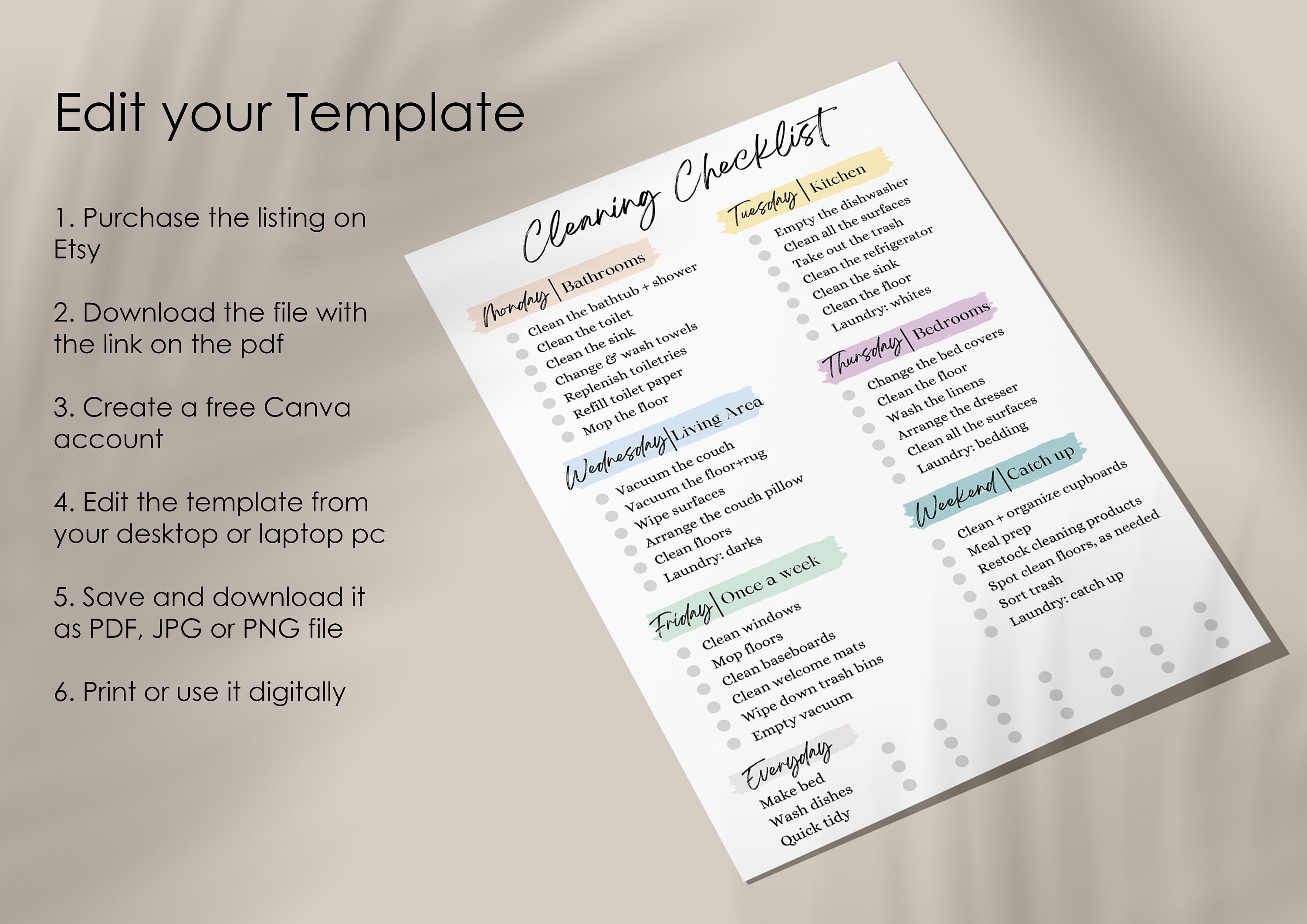 Editable Cleaning Schedule Printable Cleaning Checklist - Etsy