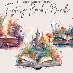 Watercolor Fantasy Books Clipart, Reading Clipart, Book Bundle, Fantasy clipart, Magic Books, Book lover clipart, Commercial Use