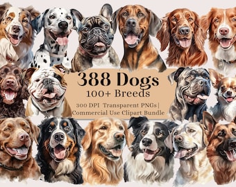 犬のクリップアート バンドル、100 種類の犬の品種の PNG 画像、水彩画の犬のクリップアート、犬のイラスト、かわいい犬のデジタル イラスト、犬のお母さんのクリップアート