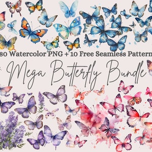 Watercolor Butterflies Clipart, Lilliac Butterflies png, Summer Clipart, Butterfly Painting, Butterfly Mega Bundle Illustrations