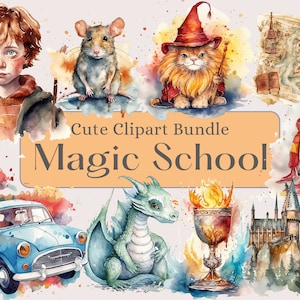Wizard School Clipart Bundle, Magic School Clipart,  Magic Animals, Fantasy Clipart, Witch and Wizard png, Wizarding school.
