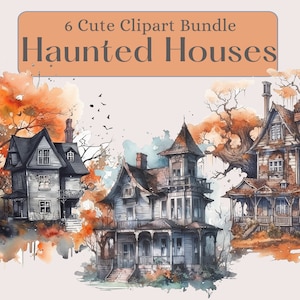 Haunted Houses Clipart Bundle, Watercolor Halloween PNG, Spooky Clipart PNG, Spooky Collage Images, Halloween Decor