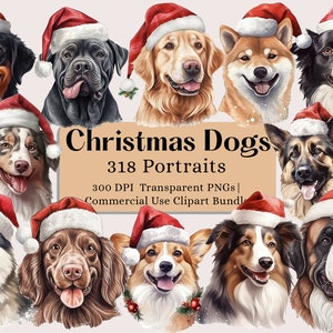 Christmas Dog Clipart, 100 Dog Breeds PNG Images, Watercolor Dog Clipart, Dog Illustration, Dog Clipart, Dog Mom Clipart, Christmas Clipart