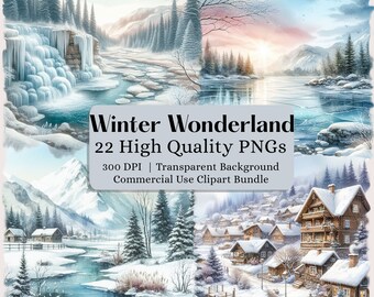Watercolor winter wonderland, winter landscape PNG, Digital Planner, Watercolor Winter Bundle, Junk Journals, Christmas png Clipart