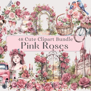 Pink Roses Clipart - Watercolor Floral Clipart - Pink Flowers - Floral Clipart - Wedding Clipart - Watercolor Flowers - Roses Clipart