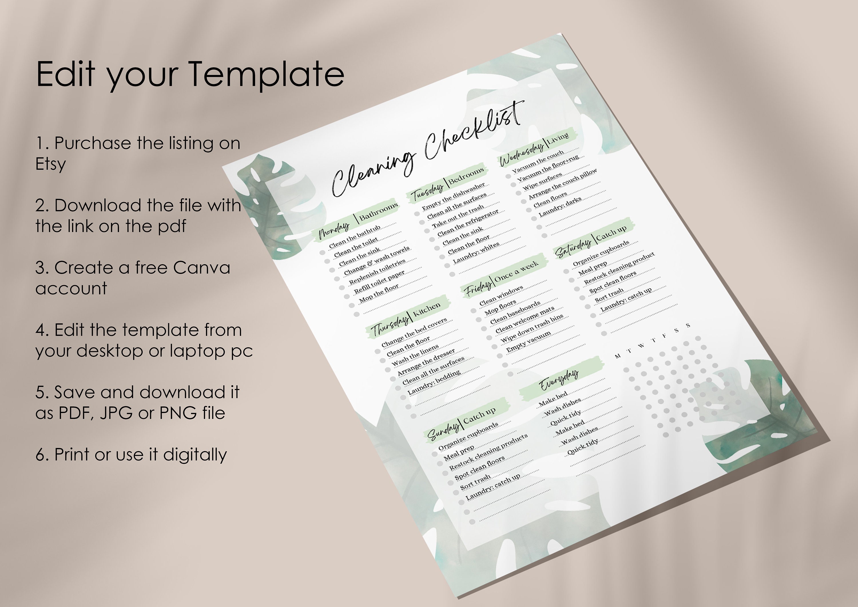 Editable Cleaning Schedule Printable Cleaning Checklist Weekly Cleaning ...