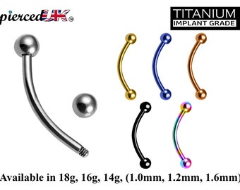 Titanium Curved barbell, Daith Piercing – 18g, 16g, 14g Bent Barbell for Eyebrow, Ears, Tragus, Rook Ring. Available in Many Colours