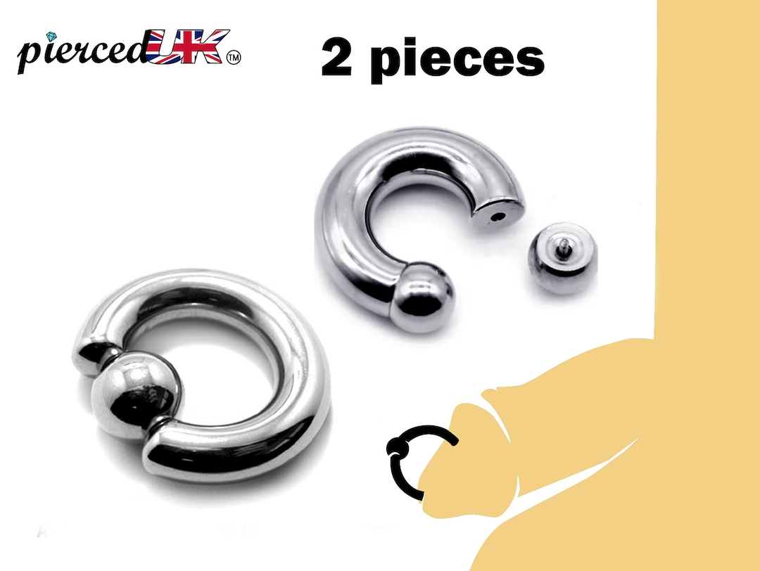 Prince Albert Piercing Jewelry, 2pcs Ball Closure Ring and Circular Barbell 8G to 00G Big Gauge