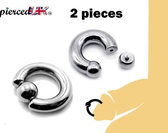 Bijoux piercing Prince Albert, (2 pièces) anneau à fermeture sphérique et haltère circulaire 8G à 00G anneau en PA grande taille