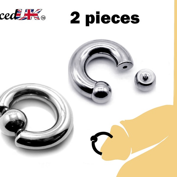 Prince Albert Piercing Jewelry, (2pcs) Ball Closure Ring and Circular Barbell 8G to 00G Big Gauge Large Size PA Ring