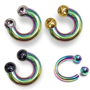Rainbow Prince Albert Jewelry PA Rings Circular Horseshoe Barbell Piercing with Custom Balls - Body Jewellery 10ga to 00ga - Large Size