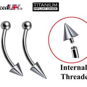 Titanium Curved barbell, Vertical Labret Piercing – 16g 14g Spike / Cones Bent Barbell for Lip Jewelry, Lip Piercing - Internally Threaded