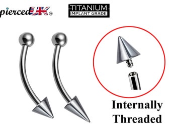 Titanium Curved barbell, Vertical Labret Piercing – 16g 14g Spike / Cones Bent Barbell for Lip Jewelry, Lip Piercing - Internally Threaded