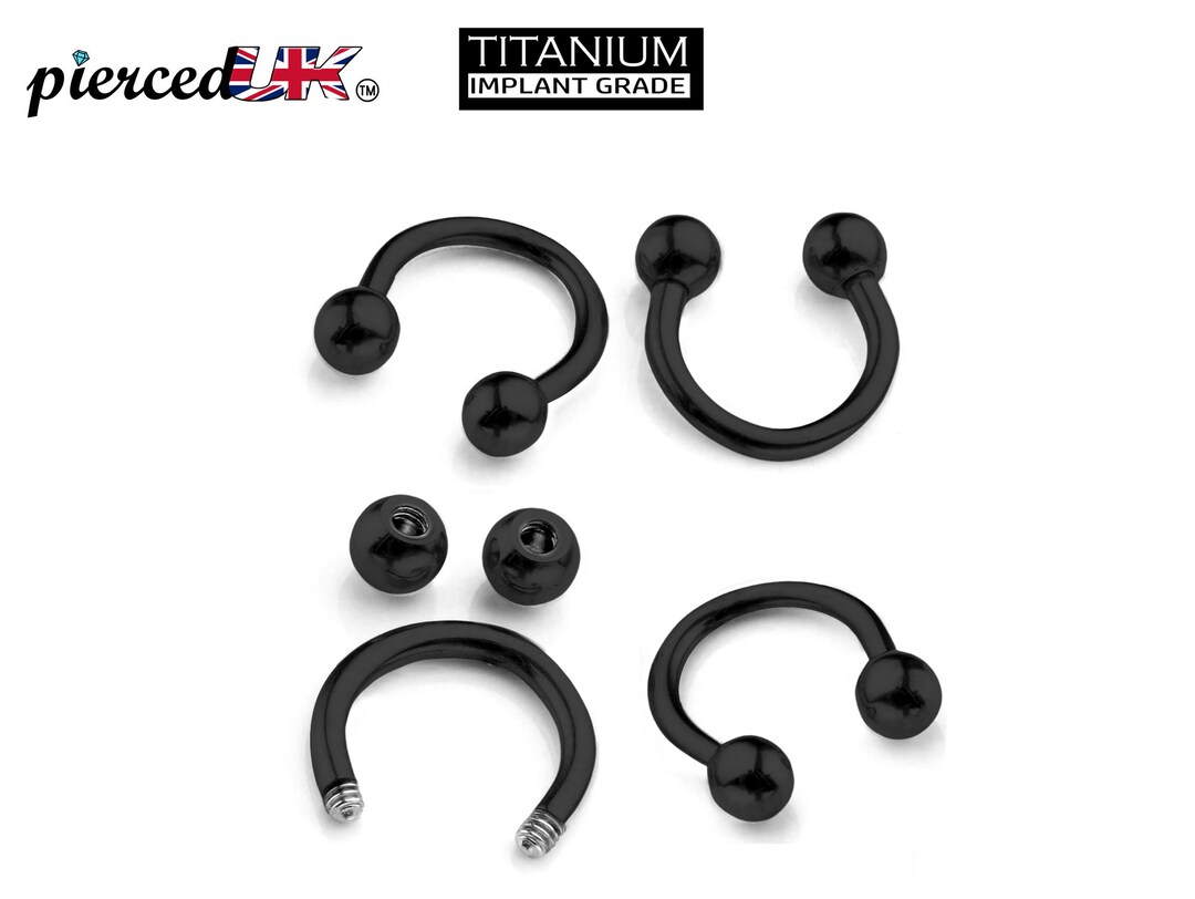 Titanium Black Horseshoe Septum Ring, Nose Piercing 1pc to 4pc Circular