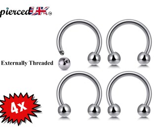 Circular Barbell , Horseshoe Septum Ring,  - 4pcs (CBB) Body Piercing for Nose, Eyebrows, Nipple, and Ears - 18g, 16g, 14g size 6mm to 16mm