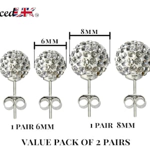 Glitter Ball Stud Earrings, Bling Ball - 2 Pairs of Multi Crystal Ball Silver Earring size 6mm and 8mm Ball - Choose in Many Colours