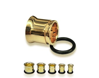 14K Solid Gold Ear Stretching Plugs, Single Flared Plug with Groove, Ear Gauges, Expander Body Piercing from 2G to 10G - Price for 1 Piece