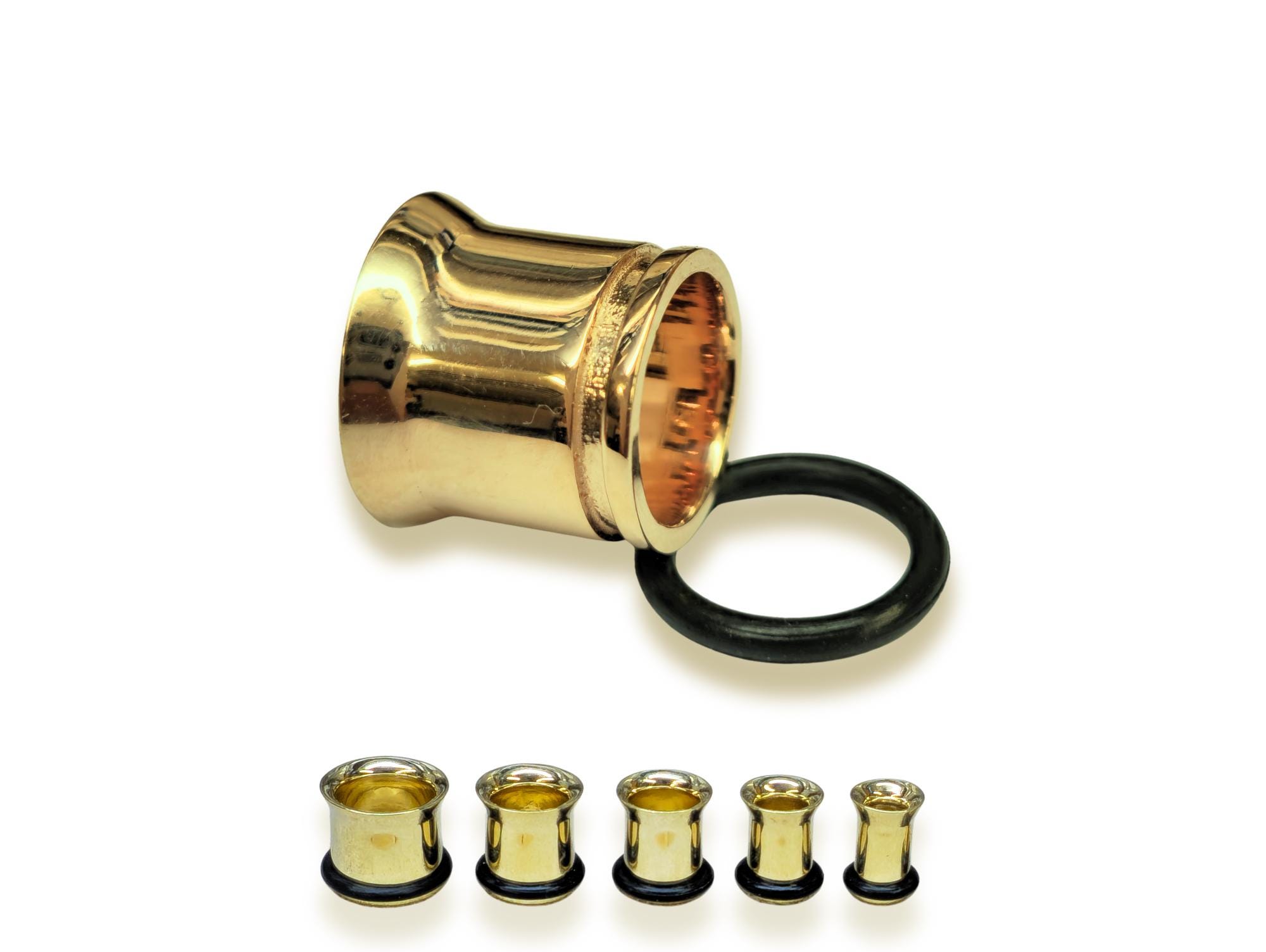 Single Flare Tunnels Plugs - Anodized Gold, Surgical Steel, 00G Gauge (10mm) - View #9